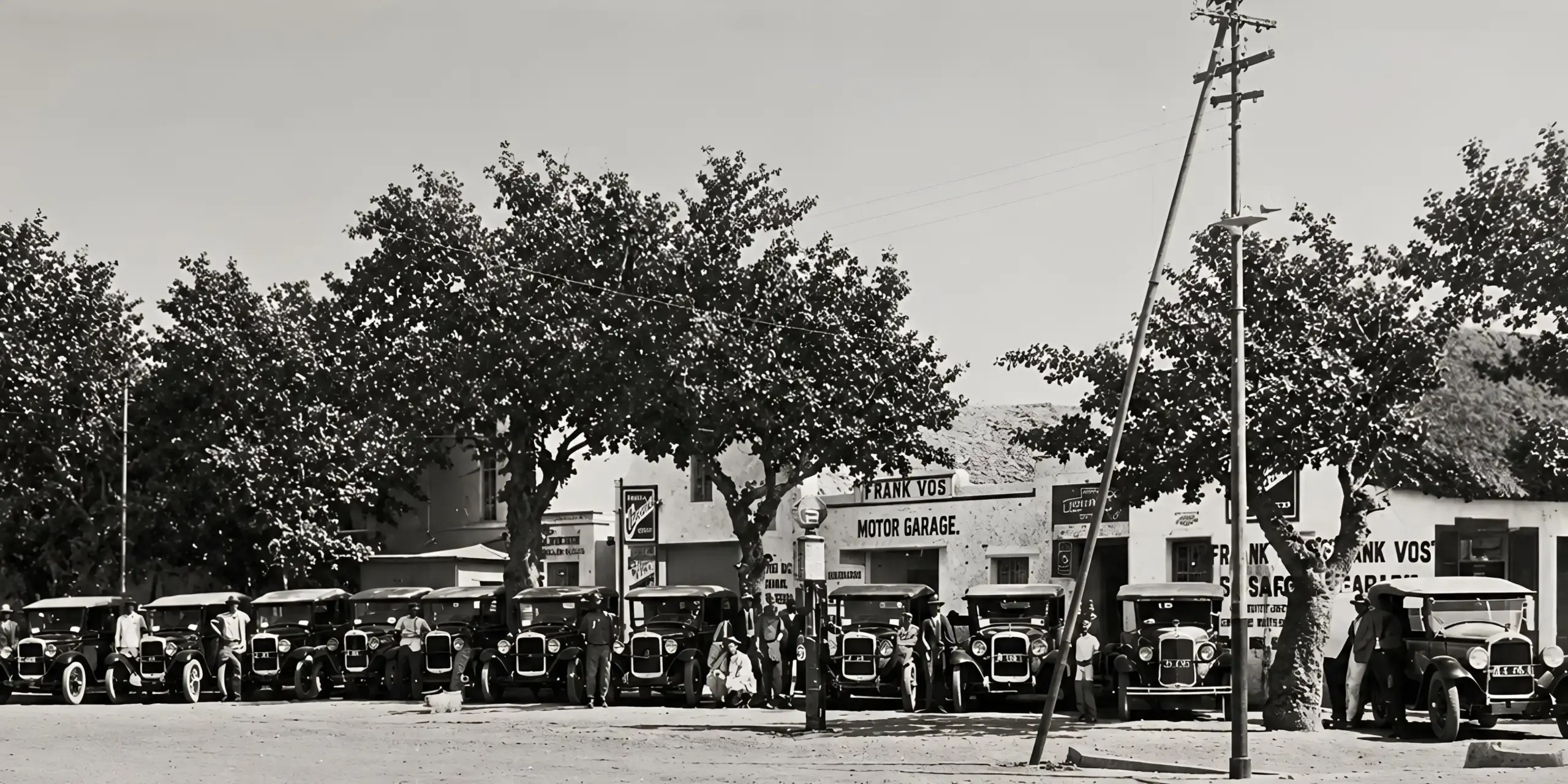 Historic Frank Vos Motor Garage in Worcester with 1927 Chevrolet vehicles parked outside